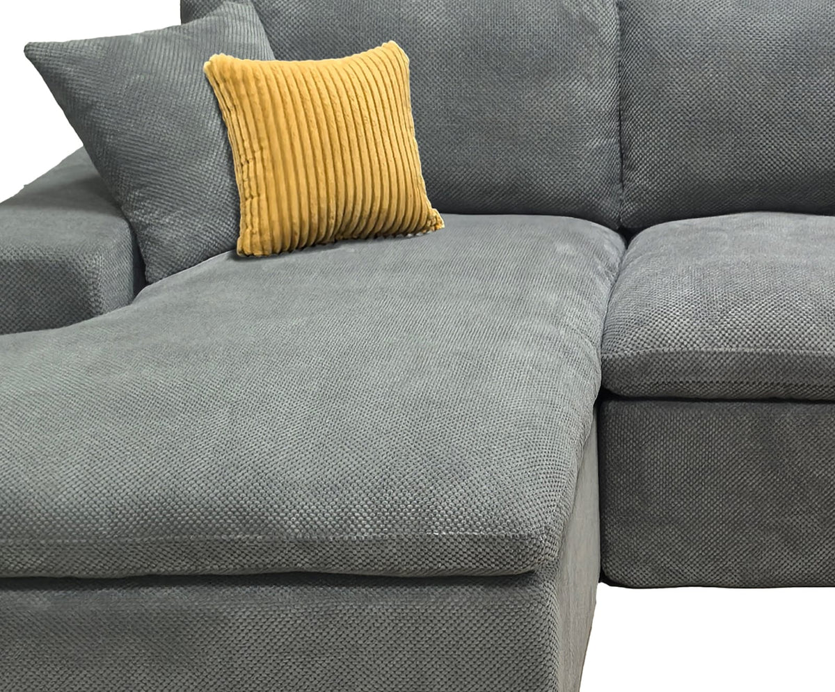 Light Gray Polyester Sectional - 6 Seat Comfortable Sofa