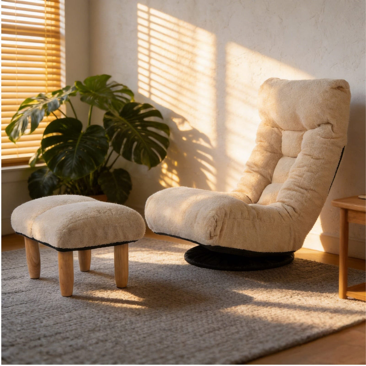White Cotton Lazy Sofa Chair with Adjustable Back for Ultimate Comfort