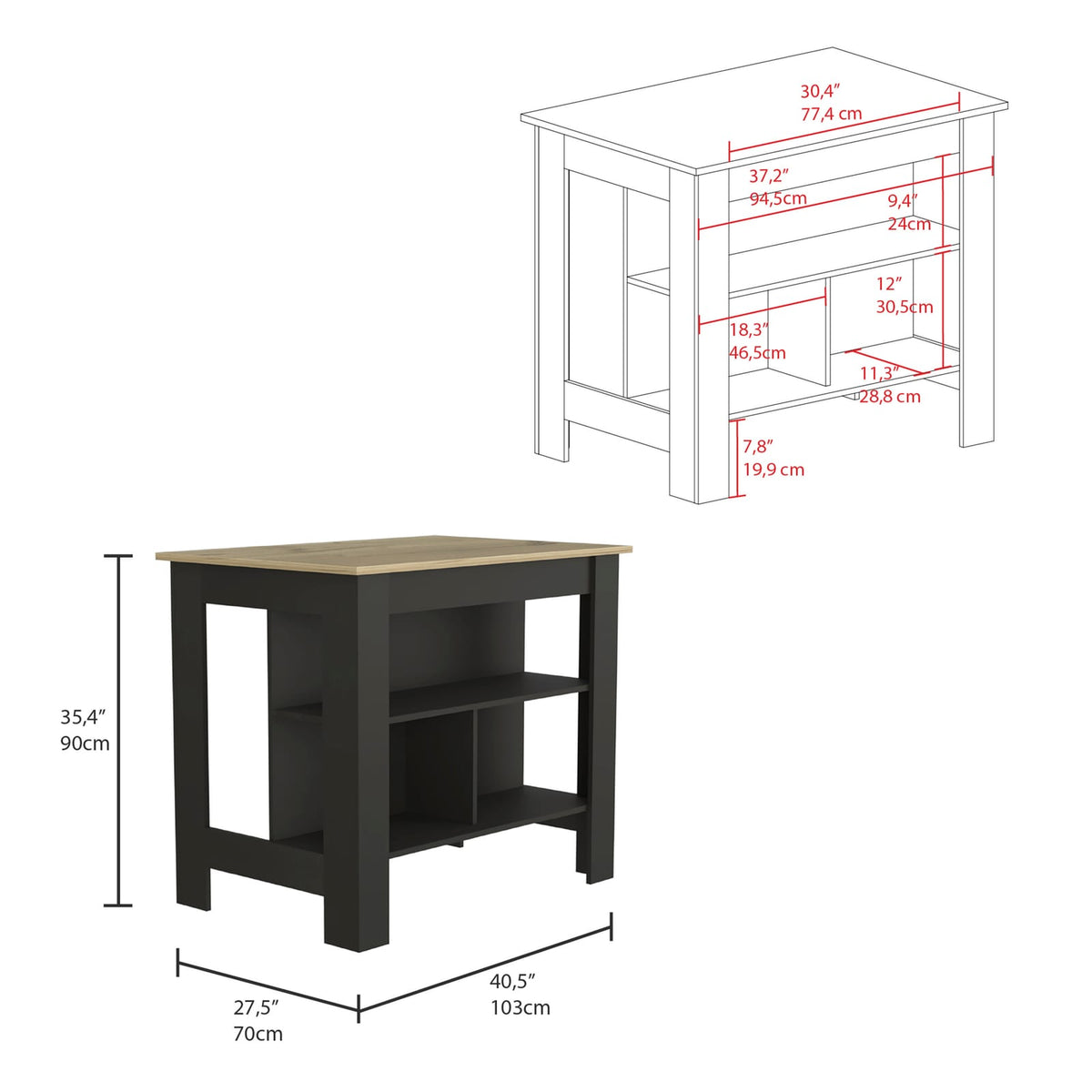 Multicolor Particle Board Kitchen Island Set for Meal Prep Storage for Dining Room