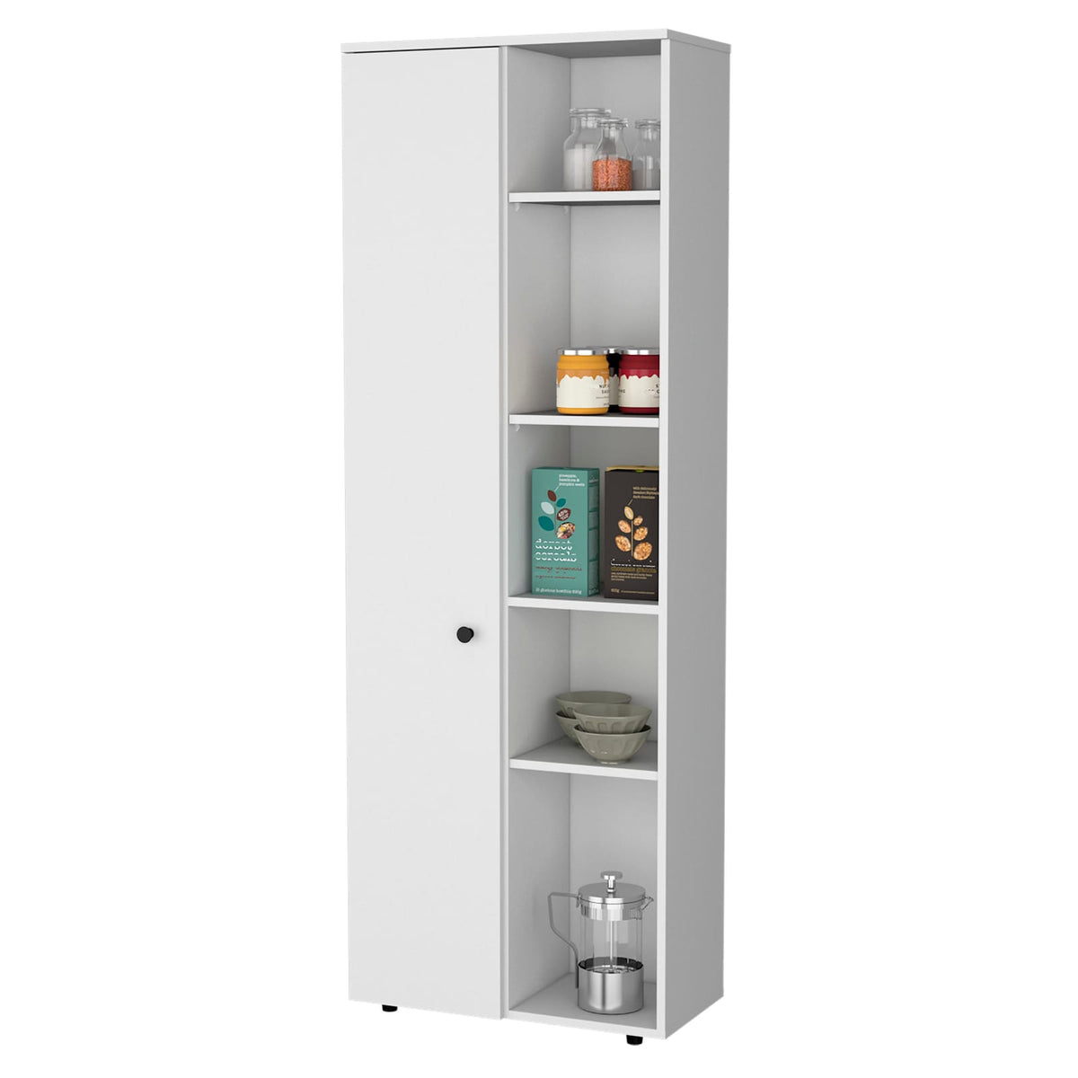 White Modern Kitchen Pantry - 5 Shelves, Particle Board