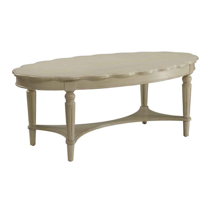 Antique White Oval Coffee Table - Storage Shelf