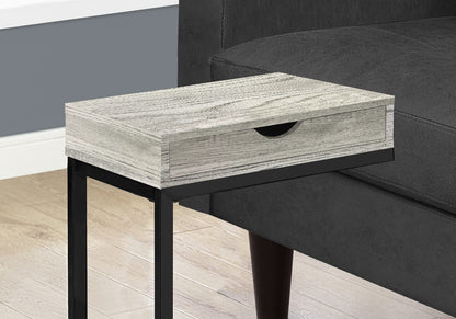 Grey C-Shaped Accent Table with Storage Drawer