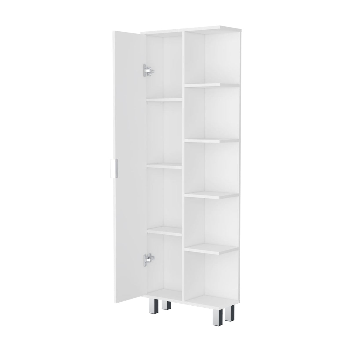 Modern White Bathroom Cabinet with 9 Shelves for Storage