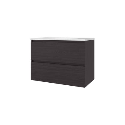 Wenge Floating Vanity with Two Drawers and Sink - Bathroom Storage