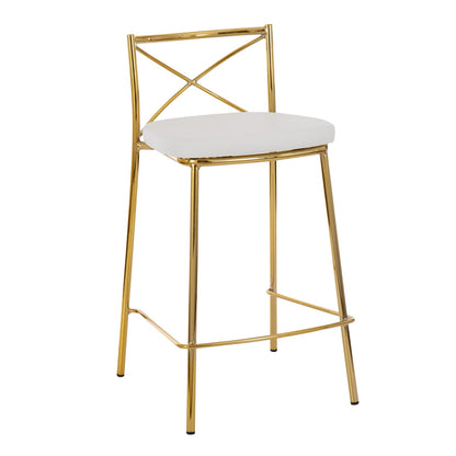 Modern Charlotte Counter Stool - 2 White Faux Leather Stools