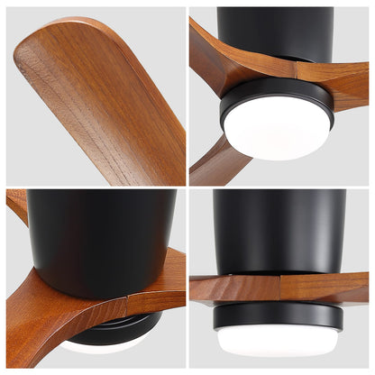 42 Inch Ceiling Fan with Wood Blades, Matte Black - Dimmable LED