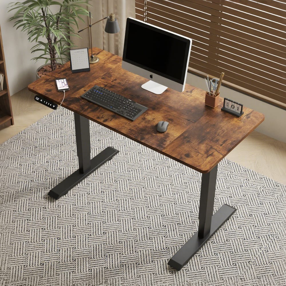 55" Rustic Brown Electric Standing Desk - Height Adjustable Office Table