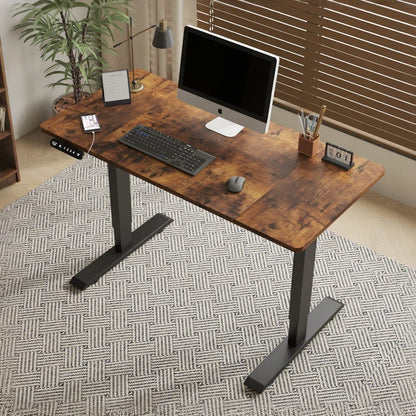 55" Rustic Brown Electric Standing Desk - Height Adjustable Office Table
