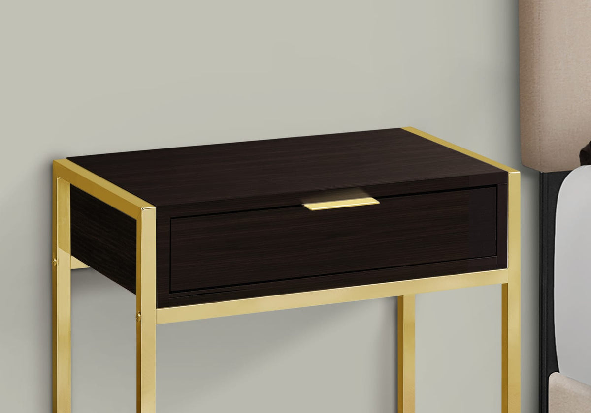 Brown Gold Accent Table - Storage Drawer Side Table for Living Room