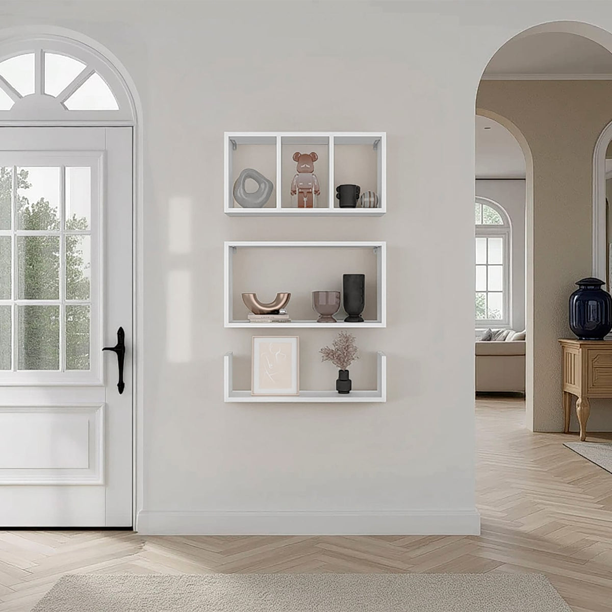 3 White Floating Shelves - Modern Wall Mounted Display for Living Room