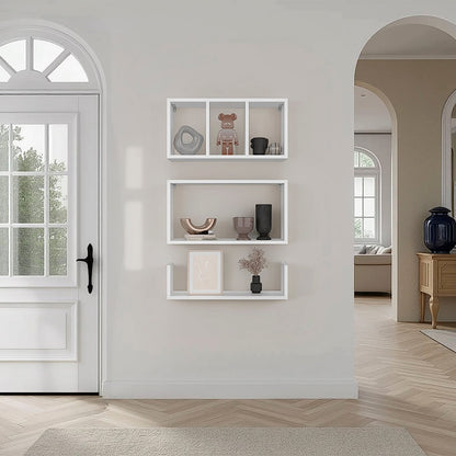 3 White Floating Shelves - Modern Wall Mounted Display for Living Room