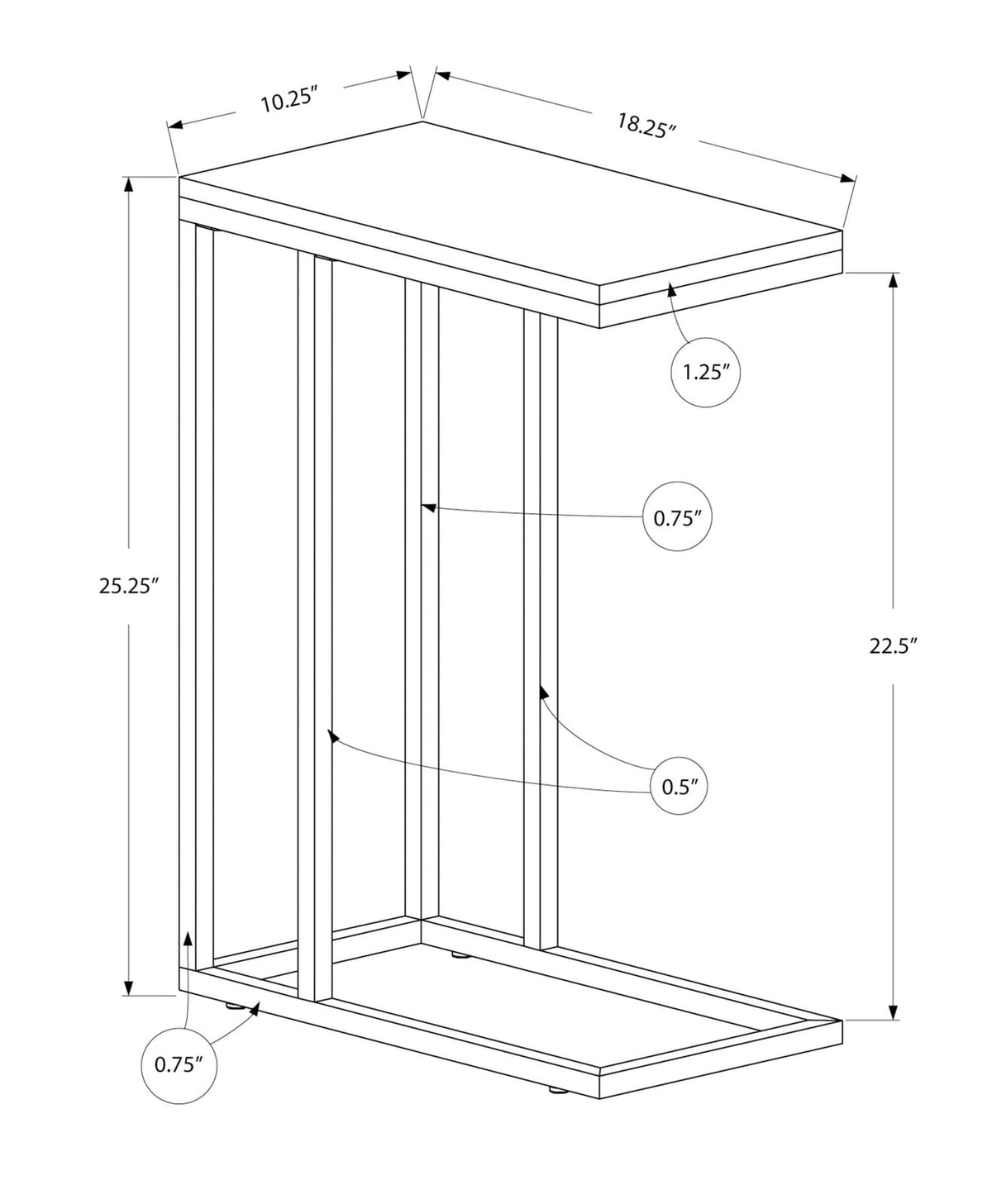 Grey C-Shaped End Table - Modern Side Table