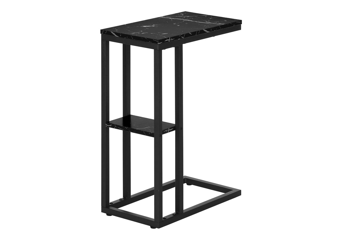 C-Shaped Accent Table - Black Marble Look for Living Room