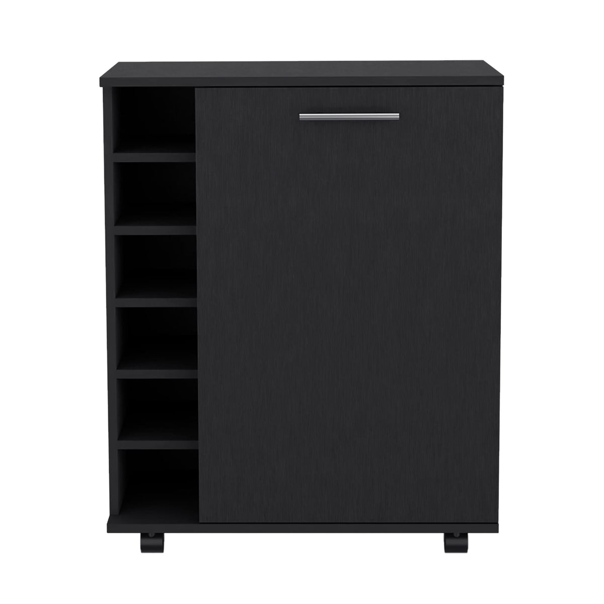 Black Modern Bar Cart with Wine Storage & Open Shelving