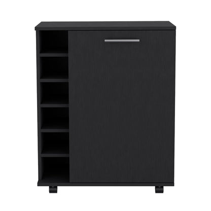 Black Modern Bar Cart with Wine Storage & Open Shelving