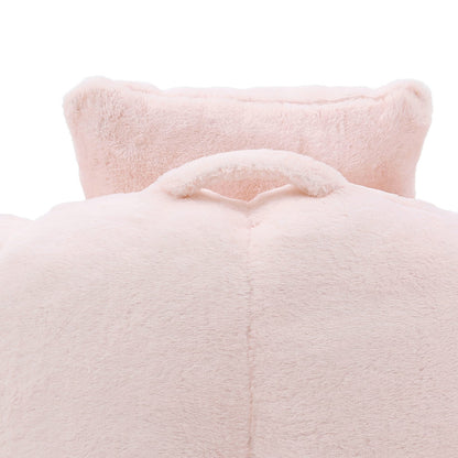 Pink Faux Fur Bean Bag Sofa with Footstool for Living Room Comfort