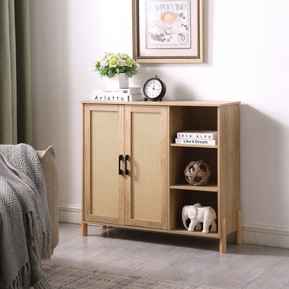 Mid-Century Storage Cabinet - Natural Rattan Doors & Adjustable Shelves