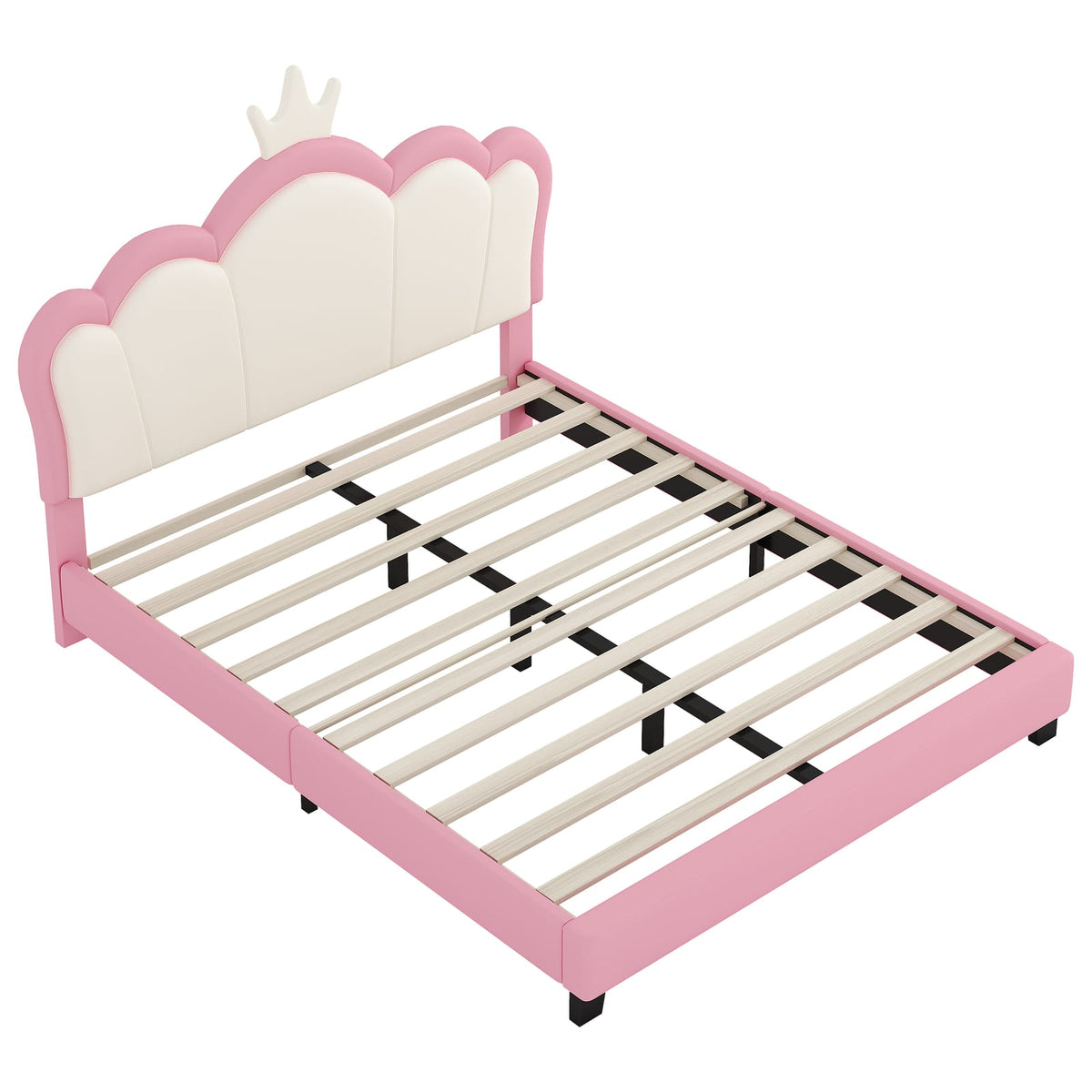 Full Pink Platform Bed with Crown Headboard - 80"L for Bedroom