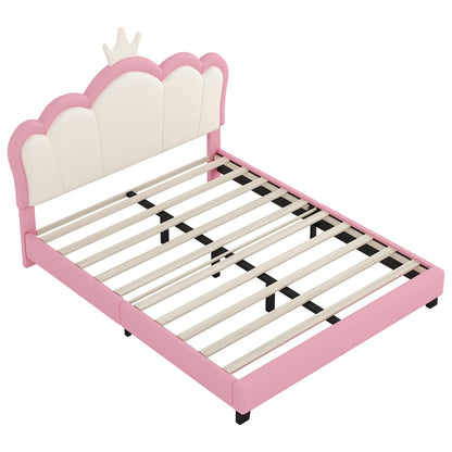 Full Pink Platform Bed with Crown Headboard - 80"L for Bedroom
