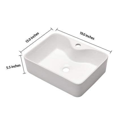 19"x15" White Ceramic Rectangular Vessel Bathroom Sink - Stain Resistant