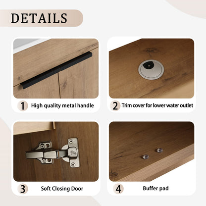 Modern Imitative Oak Freestanding Bathroom Vanity with Ceramic Sink