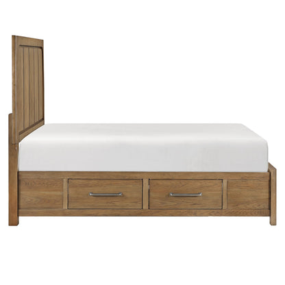Queen Size Light Brown Wood Storage Bed Frame for Bedroom