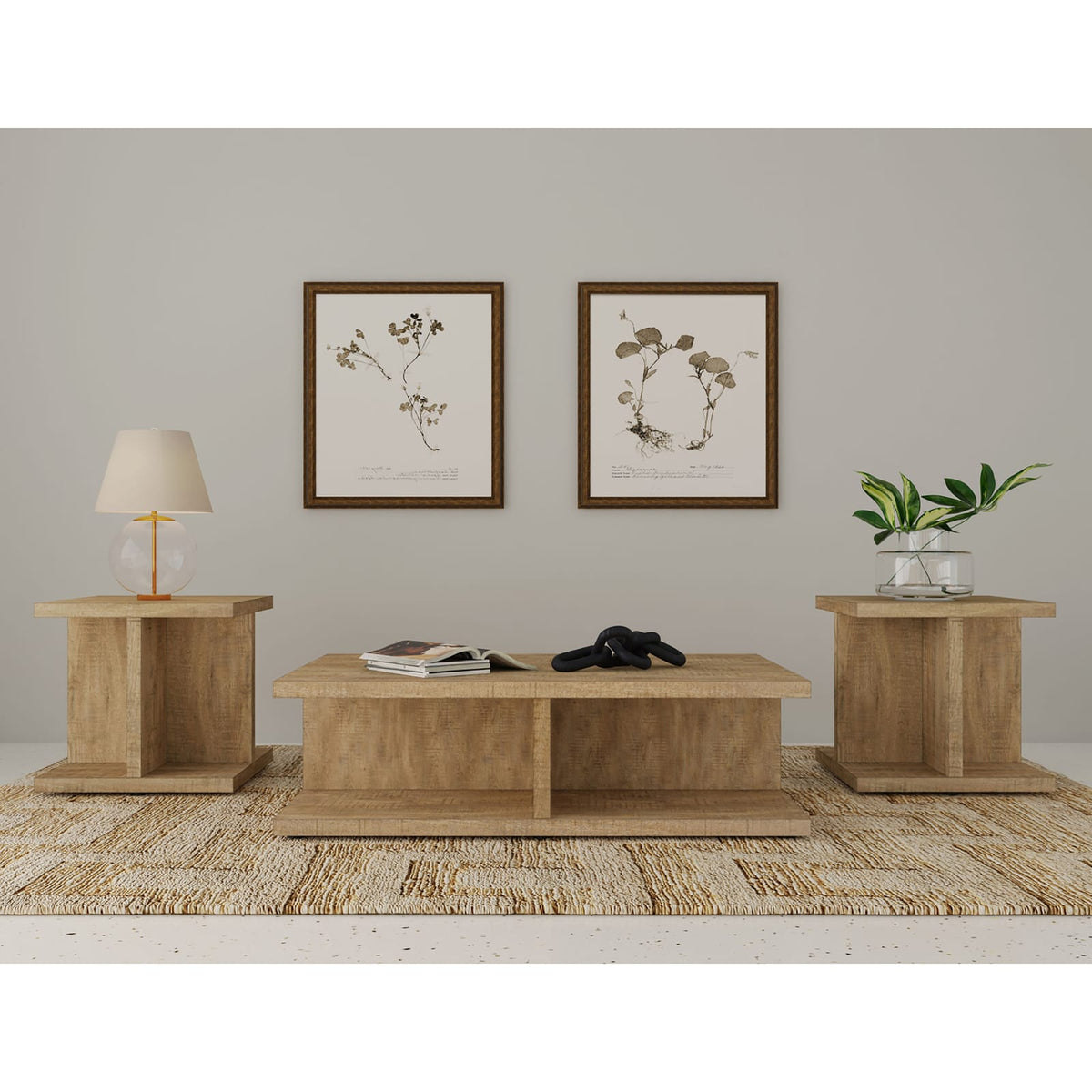 Mango Color 3-Piece Coffee & End Table Set for Living Room
