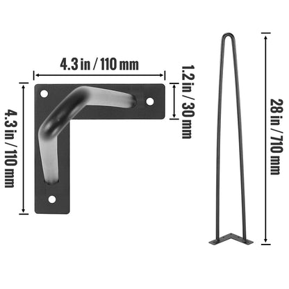 28" Metal Hairpin Table Legs - 500lbs Capacity, Black