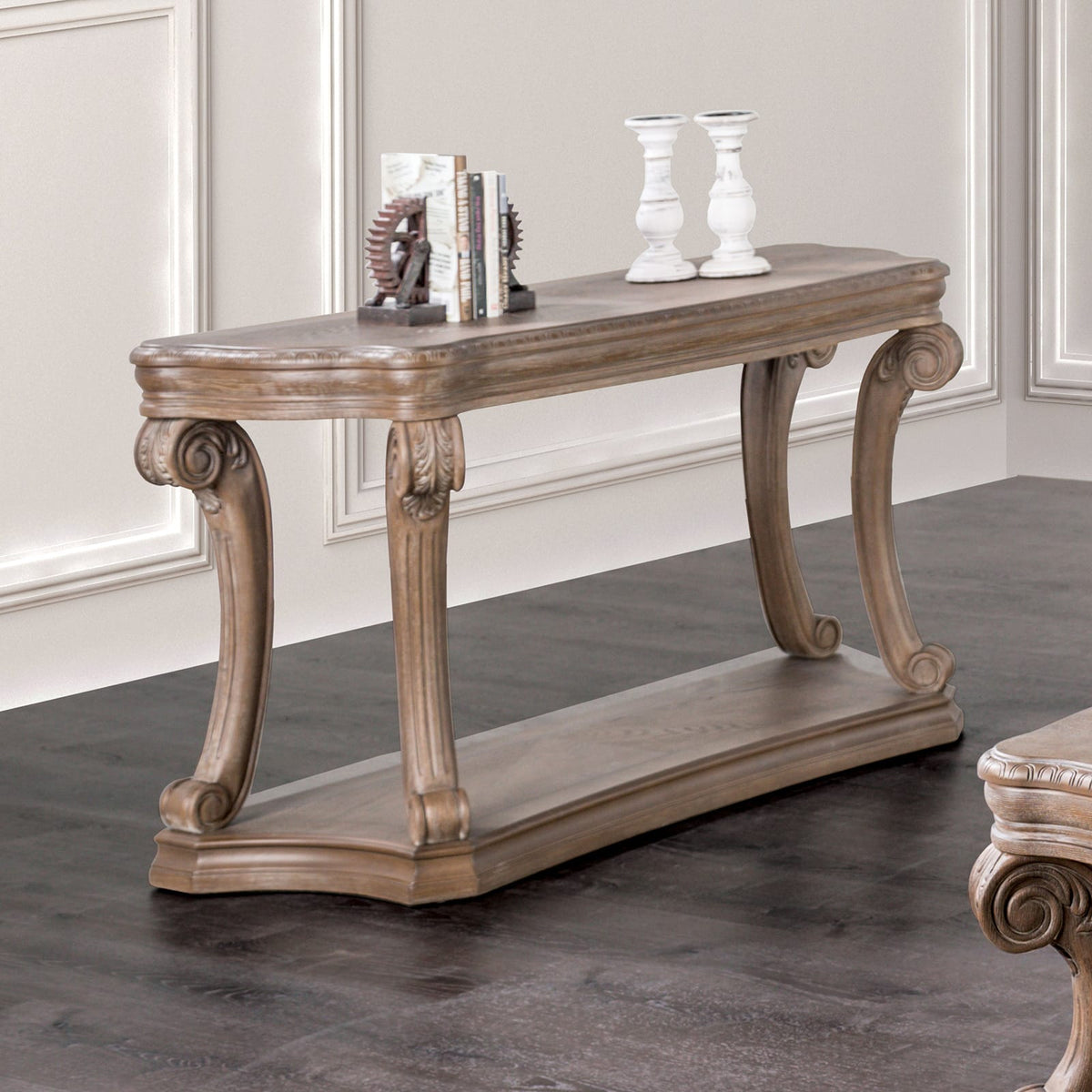 Large Oak Sofa Table - Transitional Style Coffee Table