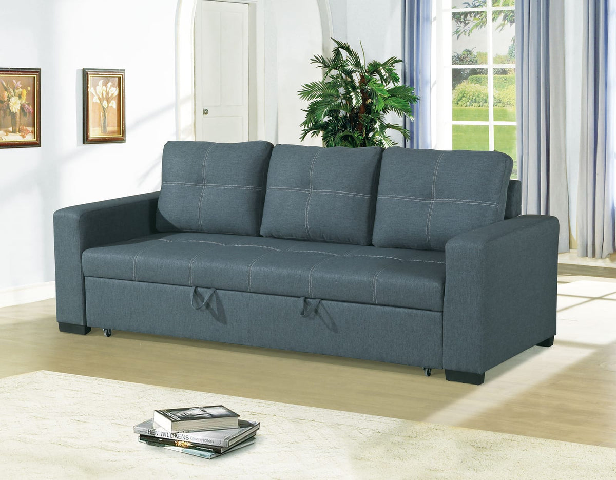 Convertible Sofa - Blue Grey Fabric, 85" Pull-out Bed for Living Room