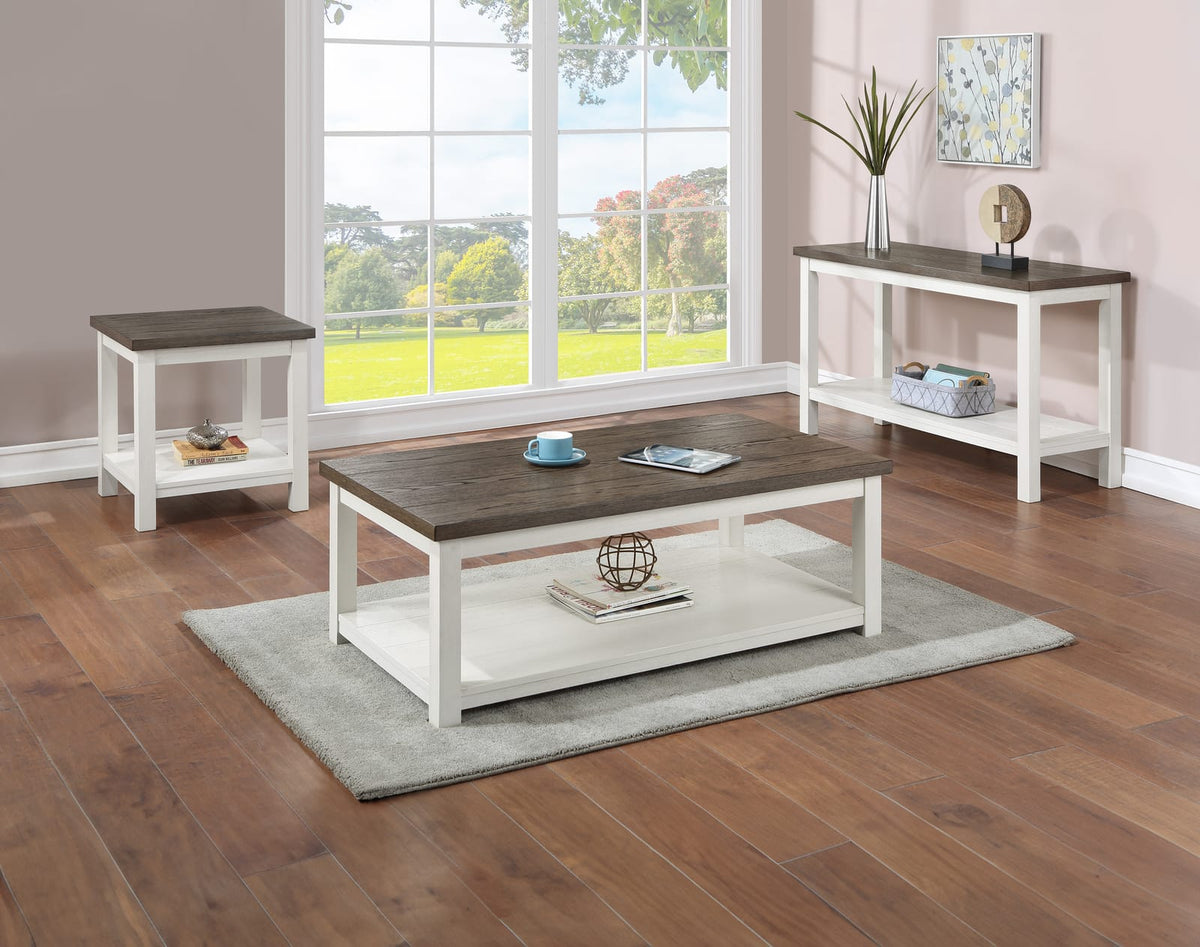 Farmhouse Style Square Wood End Table with Brown White Finish for Living Room