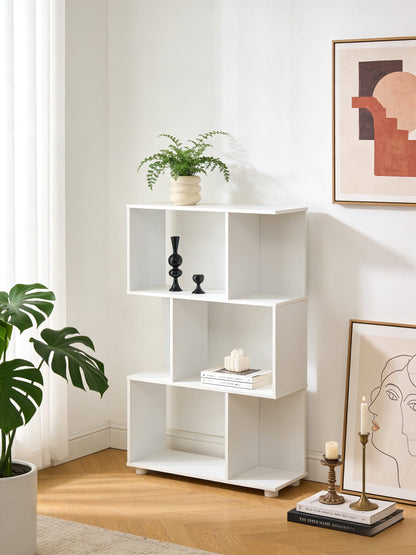 Modern White Staggered 3-Shelf Bookcase - Storage & Display