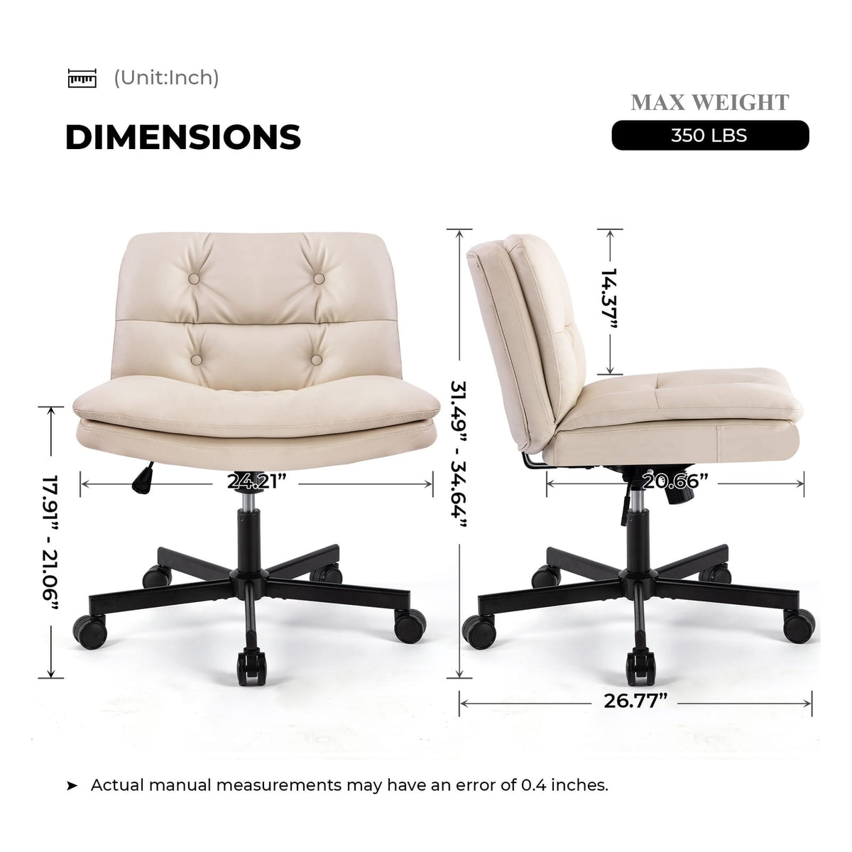 Beige Office Chair with Caster - Modern Living Room Desk Chair