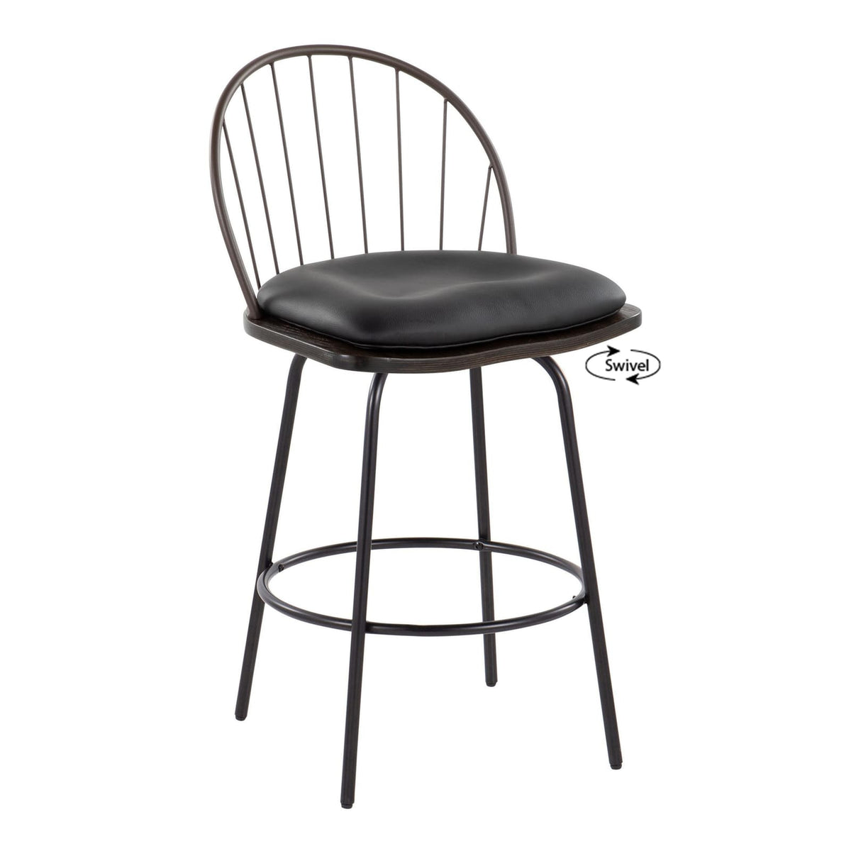 Fixed-Height Counter Stool - Brown Faux Leather Dining Set of 2