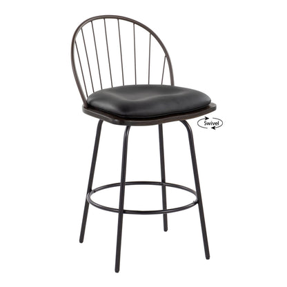 Fixed-Height Counter Stool - Brown Faux Leather Dining Set of 2