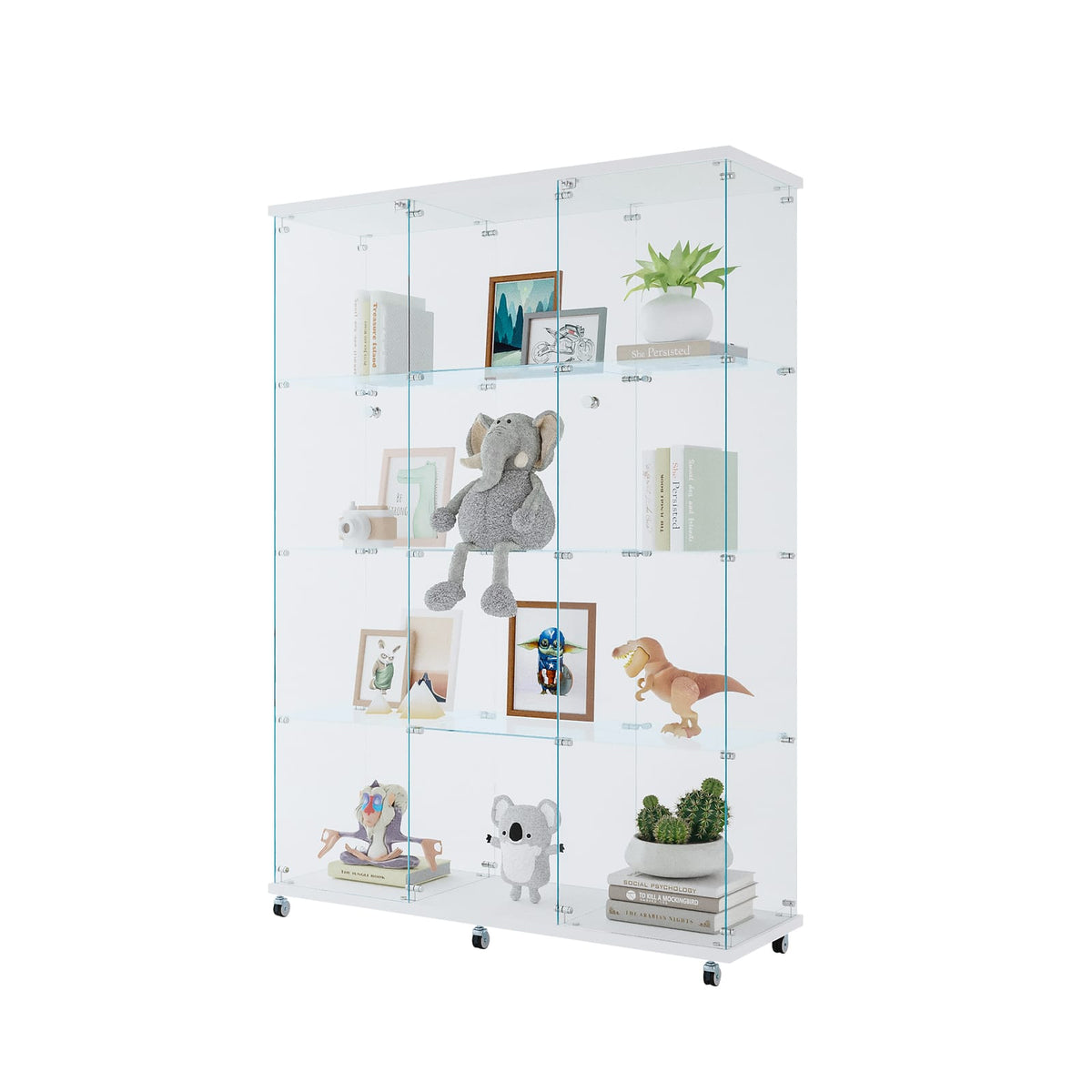 Large Glass Display Cabinet - 4 Shelves, White Storage