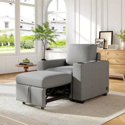 Gray Chenille Sofa Bed - 35.4" Pull Out Sofa Couch for Living Room