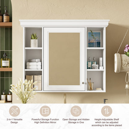 35'' White Wall Mounted Bathroom Storage Cabinet with Mirror Door - MDF