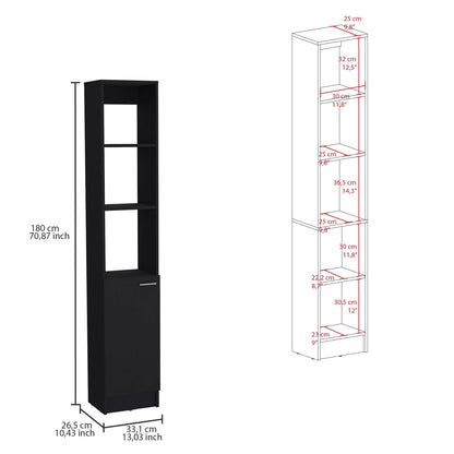 Black Bathroom Storage Cabinet - 6 Shelves, Freestanding Tall Cabinet