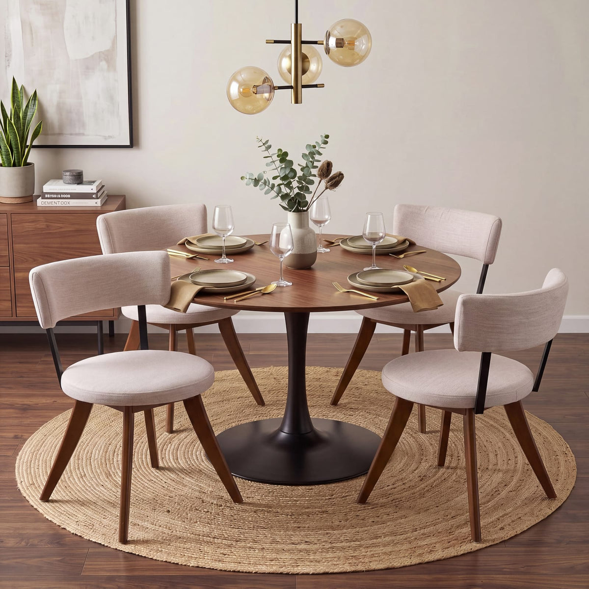 Beige Walnut Dining Chairs Set of 2 - Modern Upholstered Chairs