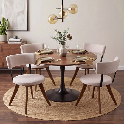 Beige Walnut Dining Chairs Set of 2 - Modern Upholstered Chairs
