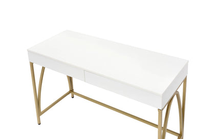 Lightmane White High Gloss & Gold Finish Writing Desk - Storage Included