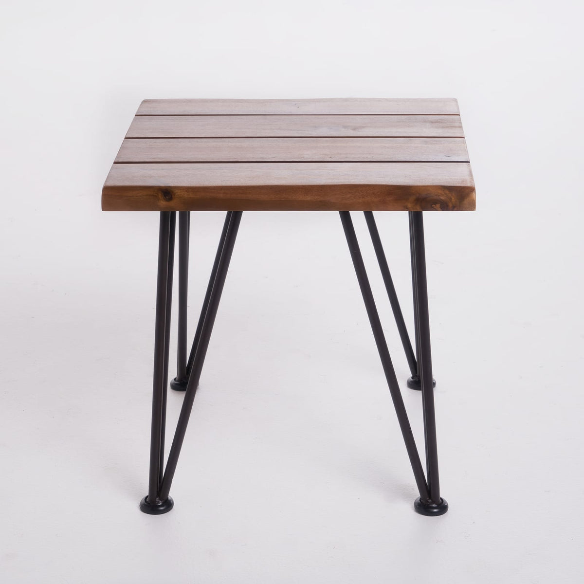 Rustic Industrial Wood and Metal Accent Table for Patio
