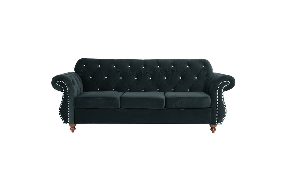 Black Velvet Sofa - Classic Luxury Living Room Couch