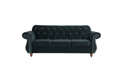 Black Velvet Sofa - Classic Luxury Living Room Couch