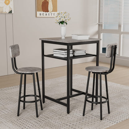 2-Person Grey Dining Table Set with Stools for Dining Room
