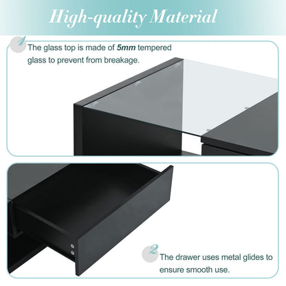 Black Rectangular Coffee Table with Glass Top
