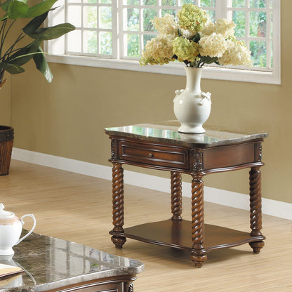 Mahogany Square End Table with Marble Top