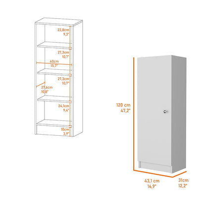 Miami Single Door Pantry - White, 4 Shelves Kitchen Server
