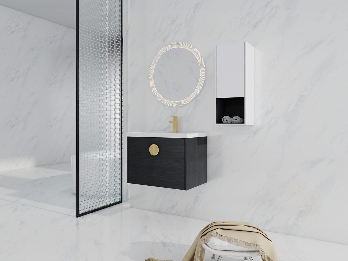 27.8" Wall Mounted Bathroom Vanity with Storage, Black Chestnut